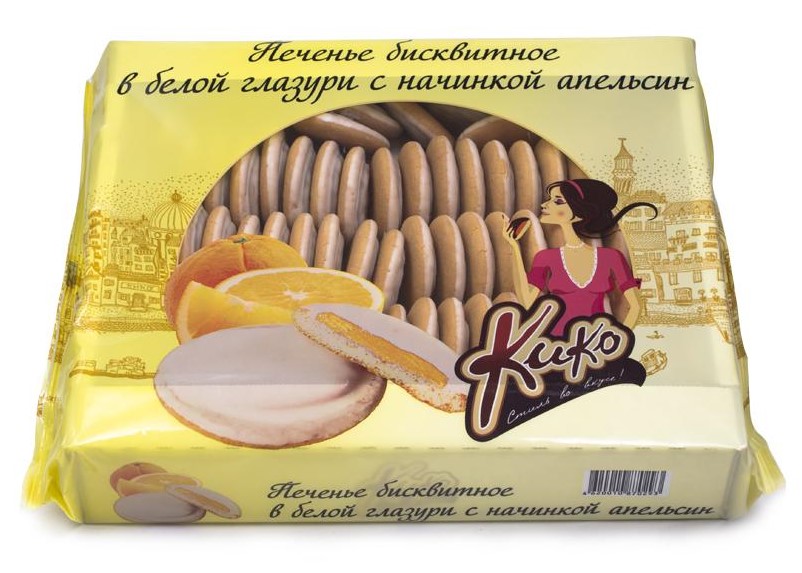 Бискв.печенье в бел.глазури Апельсин 1,2кг (КиКо)