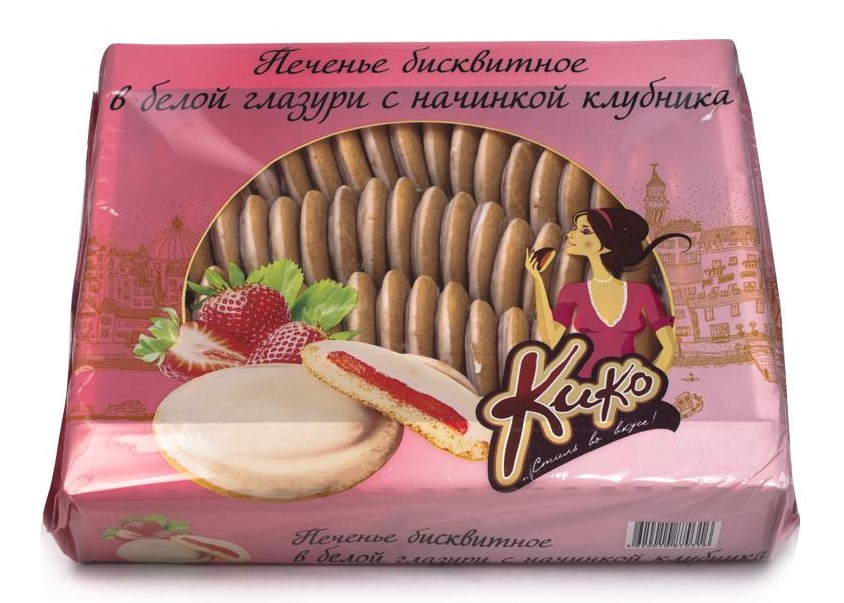 Бискв.печенье в бел.глазури Клубника 1,2кг (КиКо)