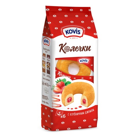 Пирожные биск Колечки Kovis с клубнич джем 240-6шт