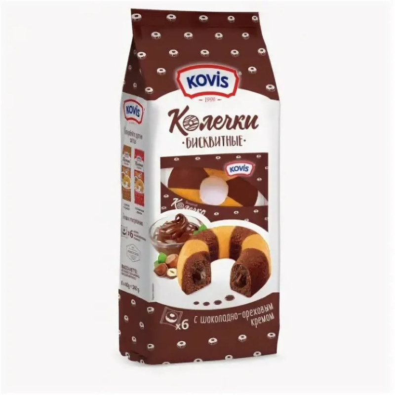 Пирожные биск Колечки Kovis шокол-орехов 240-6шт
